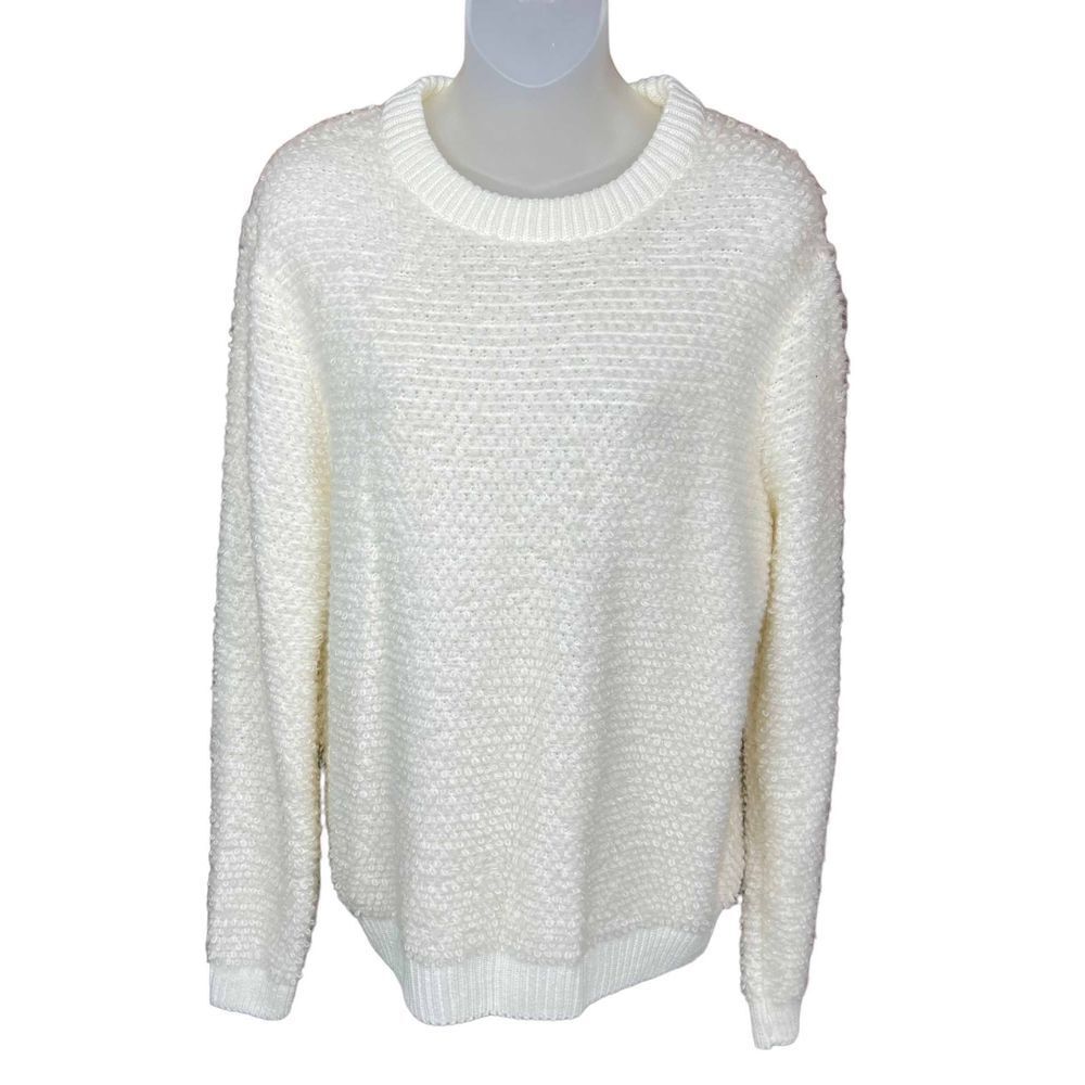 Topman Sweater Fuzzy Pullover Crew Neck Tan Ivory Ribbed Cuffs Hem Size Medium